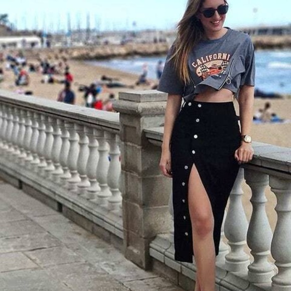 Button Front Longline Denim midi Skirt - Picture 7 of 12